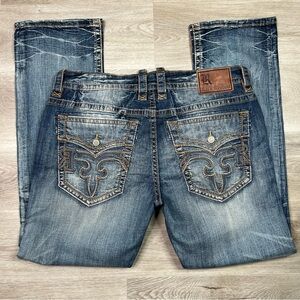 Rock Revival Faded Albus Straight Size 38 Jeans with Embroidered Pockets